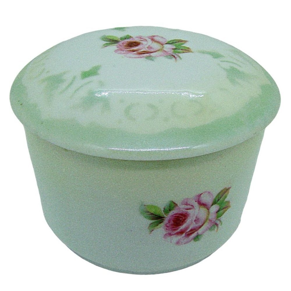 Vintage Germany Three Crowns Trinket Dish With Lid Hand Painted Floral Roses 3x3